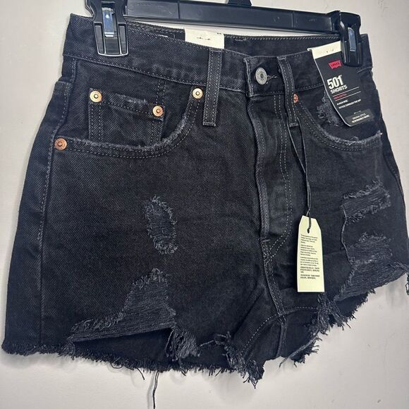 Levi’s 501 Original Fit High Rise Distressed Shorts Sz 24 - Picture 3 of 11